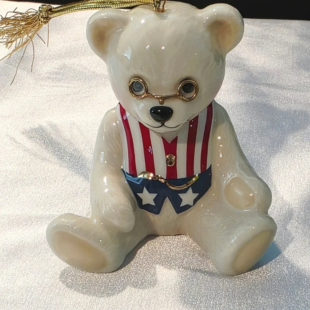 Lenox Teddy Bear China Christmas Ornament Teddys 100th Anniversary Patriotic